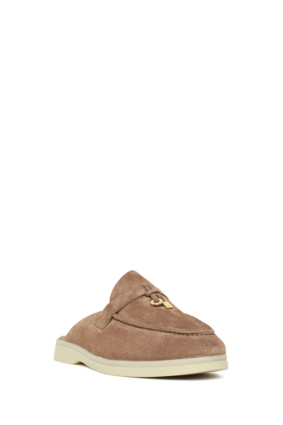 Women's Beige Buckle Suede Leather Slippers
