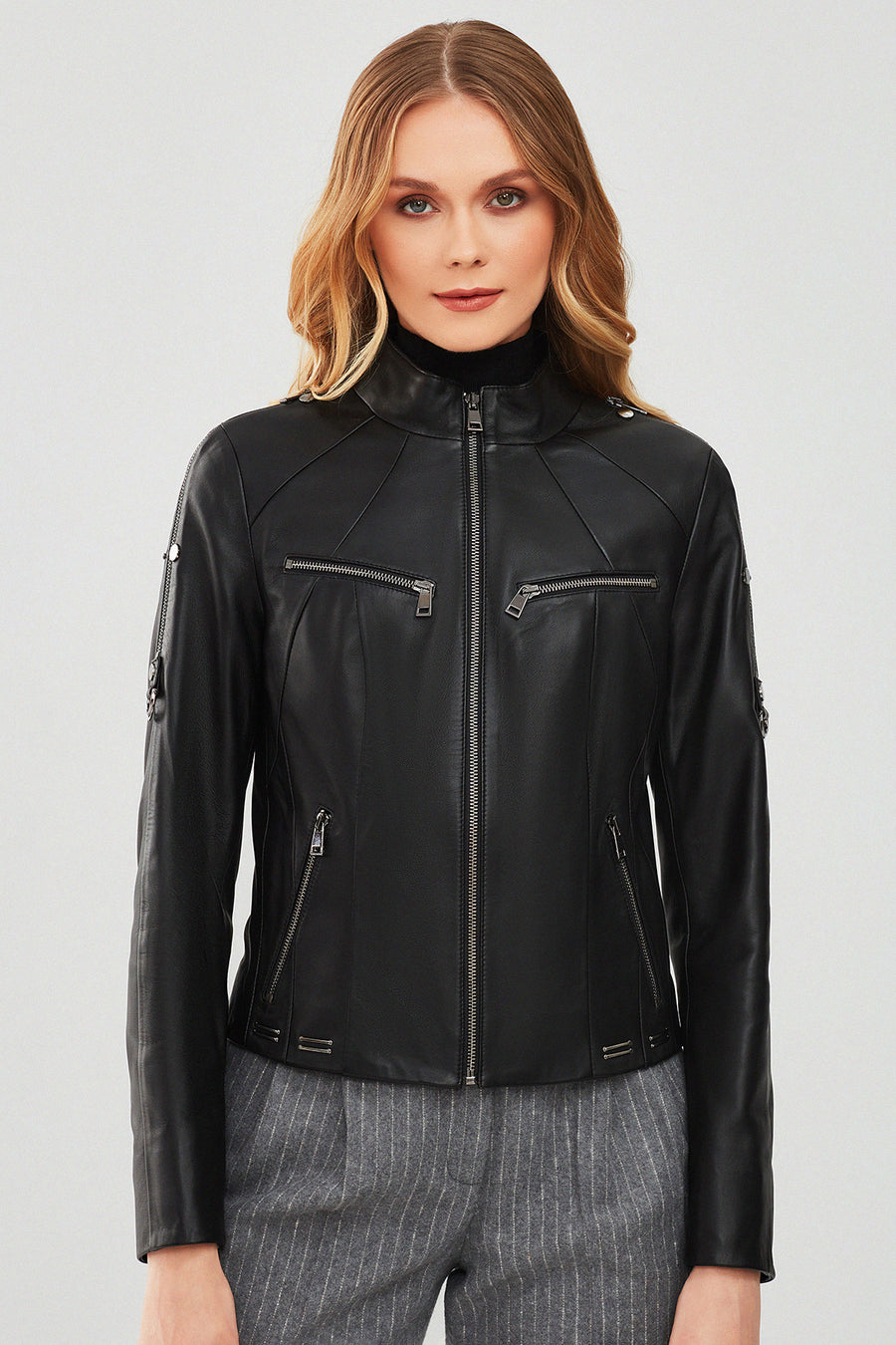 Tara Women's Black Short Leather Jacket