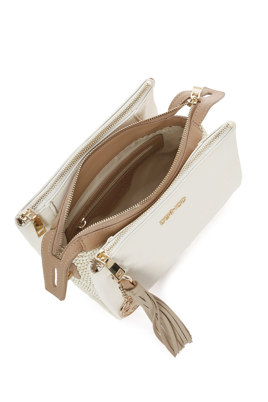 Women's Cream Long Strap Accessory Detailed Crossbody Bag