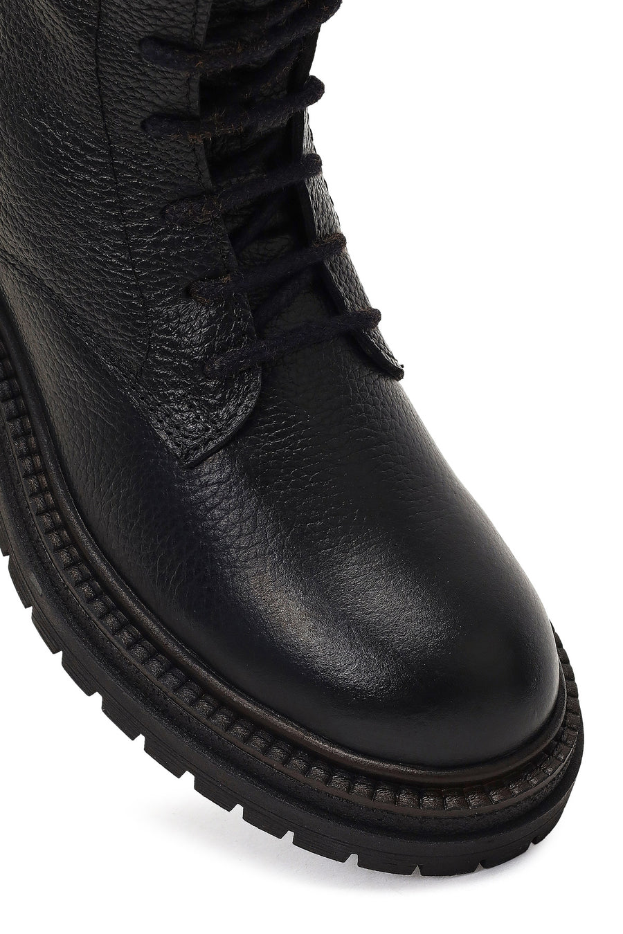 Women's Black Zippered Leather Combat Boot