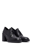 Woman Black Lace-Up Chunky Heeled Leather Masculine Shoes | Derimod