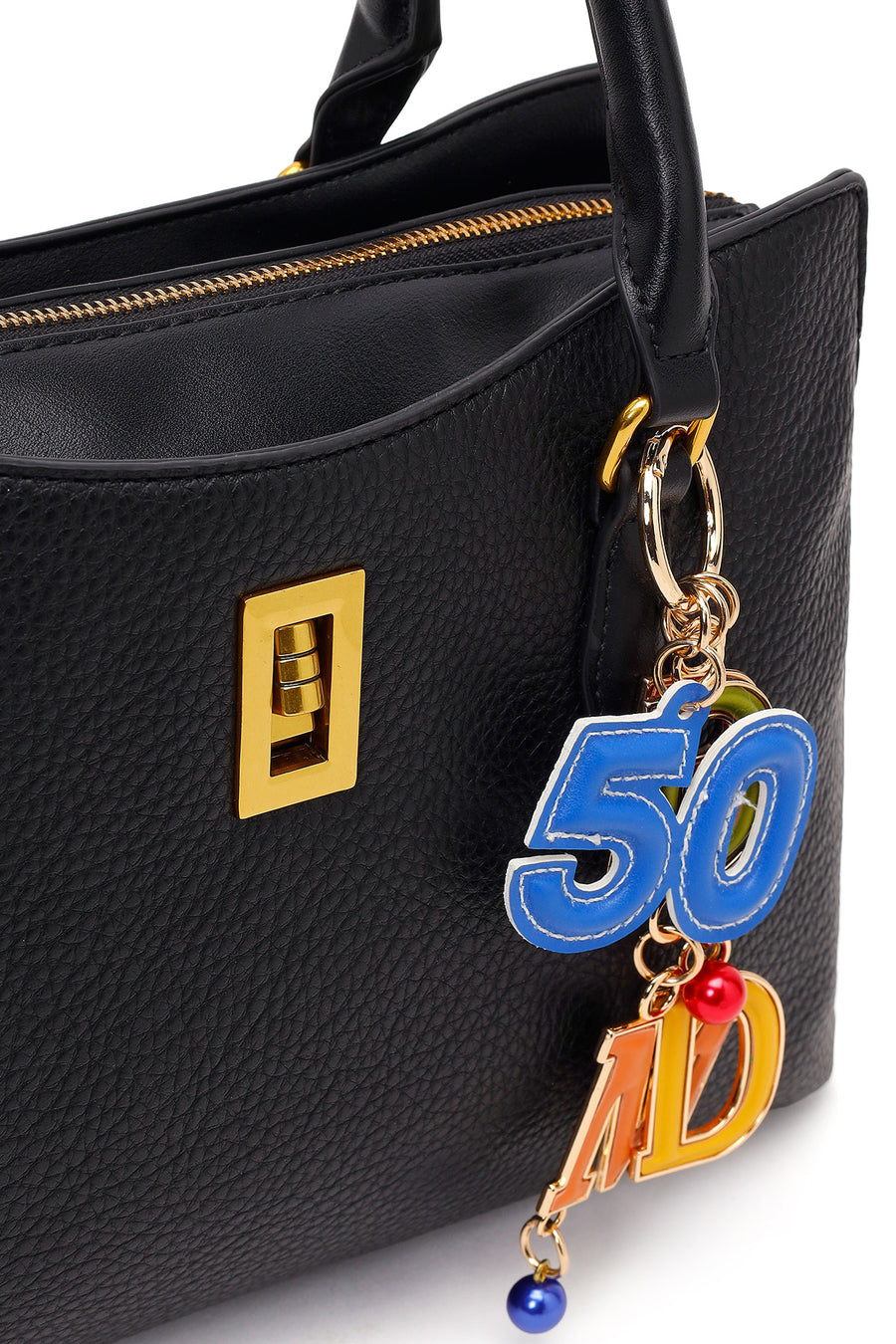 Woman Black Long-Strap Accessorized Shoulder Bag