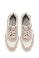 Woman Beige Lace-Up Wedge-Heel Suede Leather Sneaker | Derimod