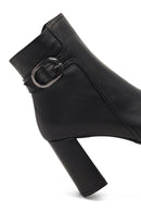 Women's Black Buckled Zippered Thick Heeled Leather Boot | Derimod