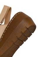 Woman Beige Wedge-Heeled Leather Comfort Sandal | Derimod