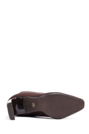 Woman Brown Zip Closure High Thick-Heeled Fabric Boots | Derimod