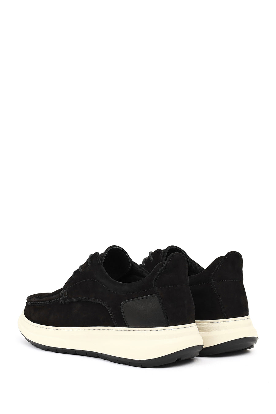 Men's Black Lace-Up Chunky Sole Nubuck Leather Casual Shoes