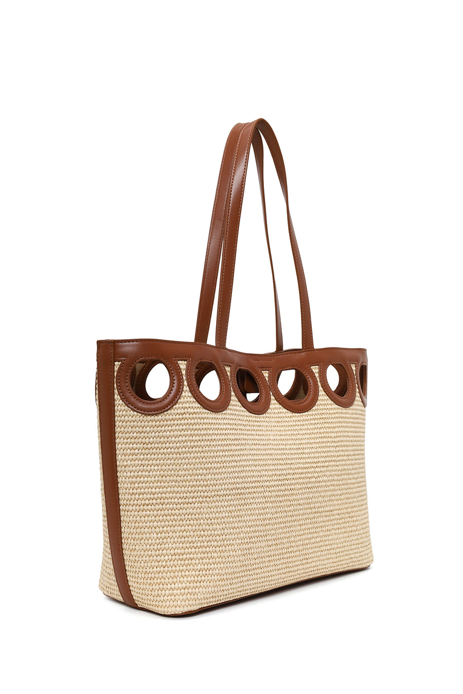 Woman Beige Wicker Shoulder Bag