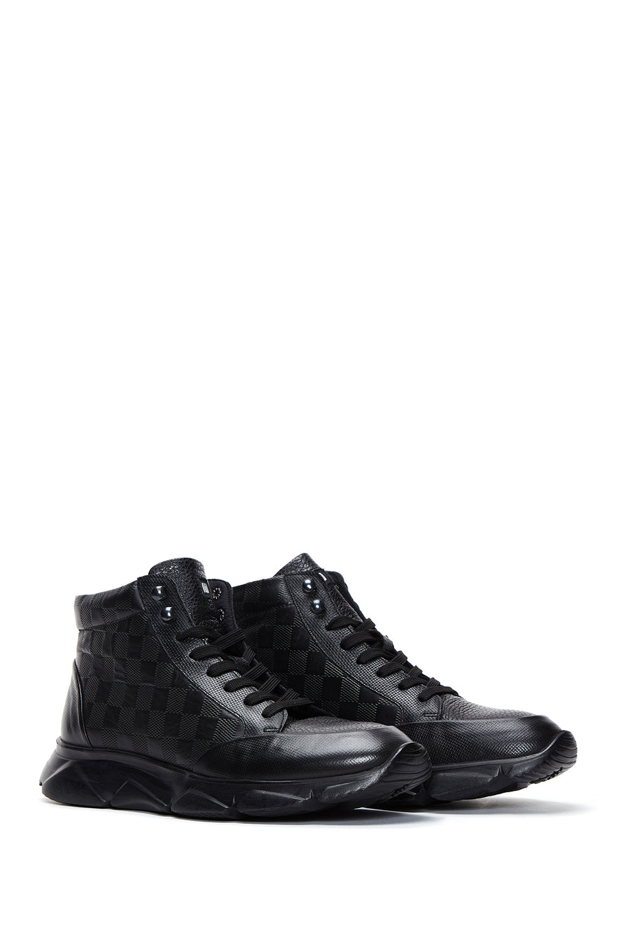 Men's Black Leather Ankle Sneaker Boots