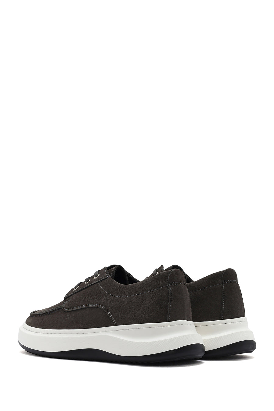 Men's Grey Lace-up Chunky Sole Nubuck Leather Casual Shoes