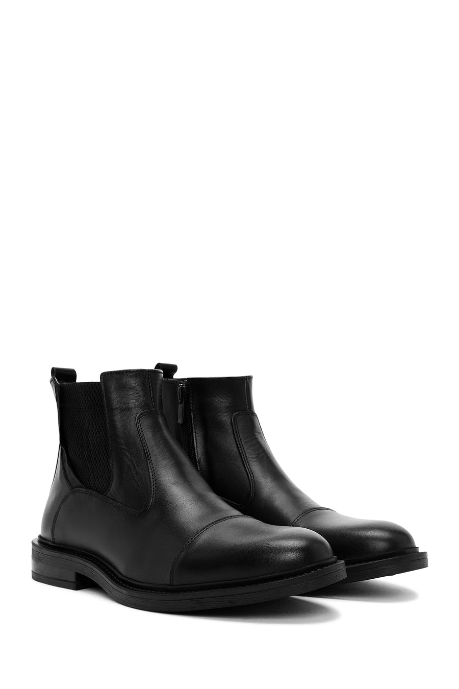 Men's Black Zippered Leather Casual Boots