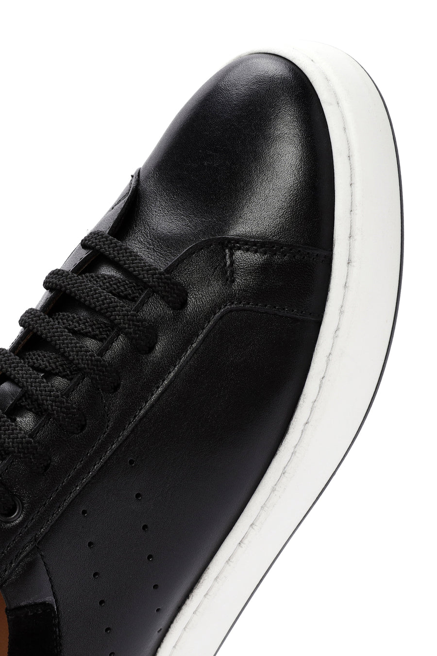 Erkek Siyah Bağcıklı Deri Sneaker