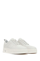 Men's White Lace-Up Thick-Soled Leather Sneakers | Derimod