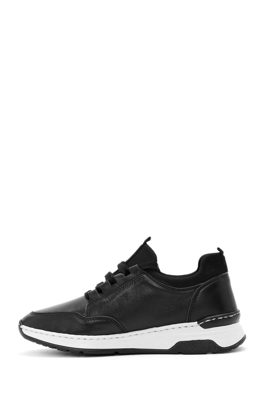 Woman Black Lace-Up Leather Sneaker