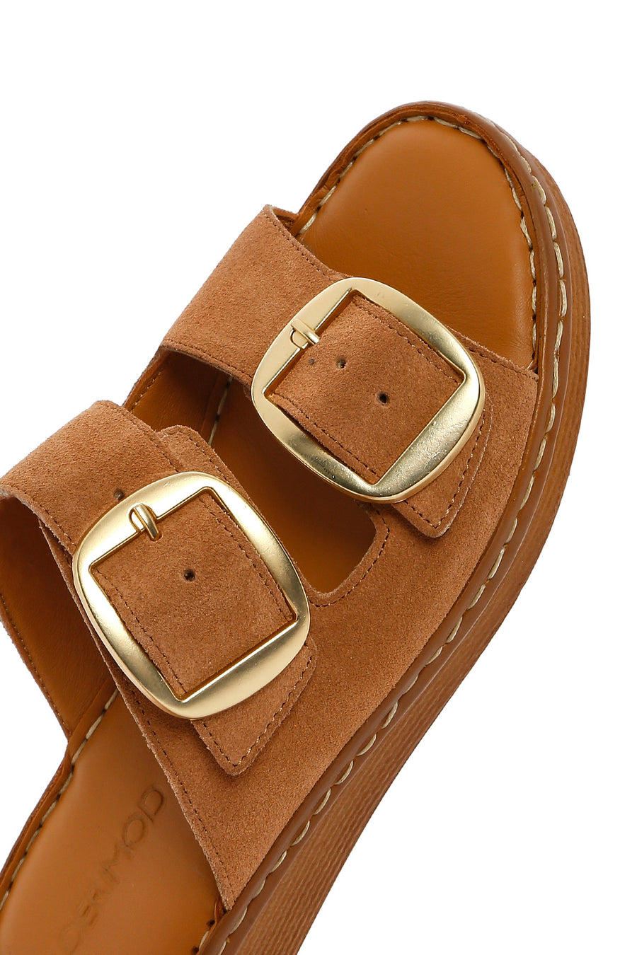 Women's Tan Buckle Suede Leather Comfort Slippers