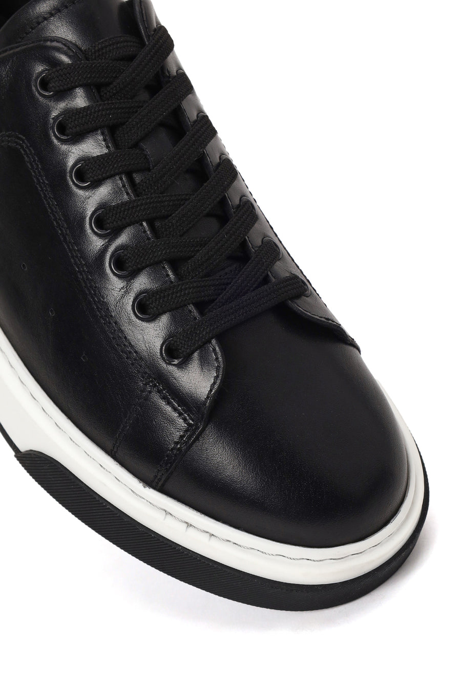 Erkek Siyah Bağcıklı Kalın Tabanlı Deri Sneaker