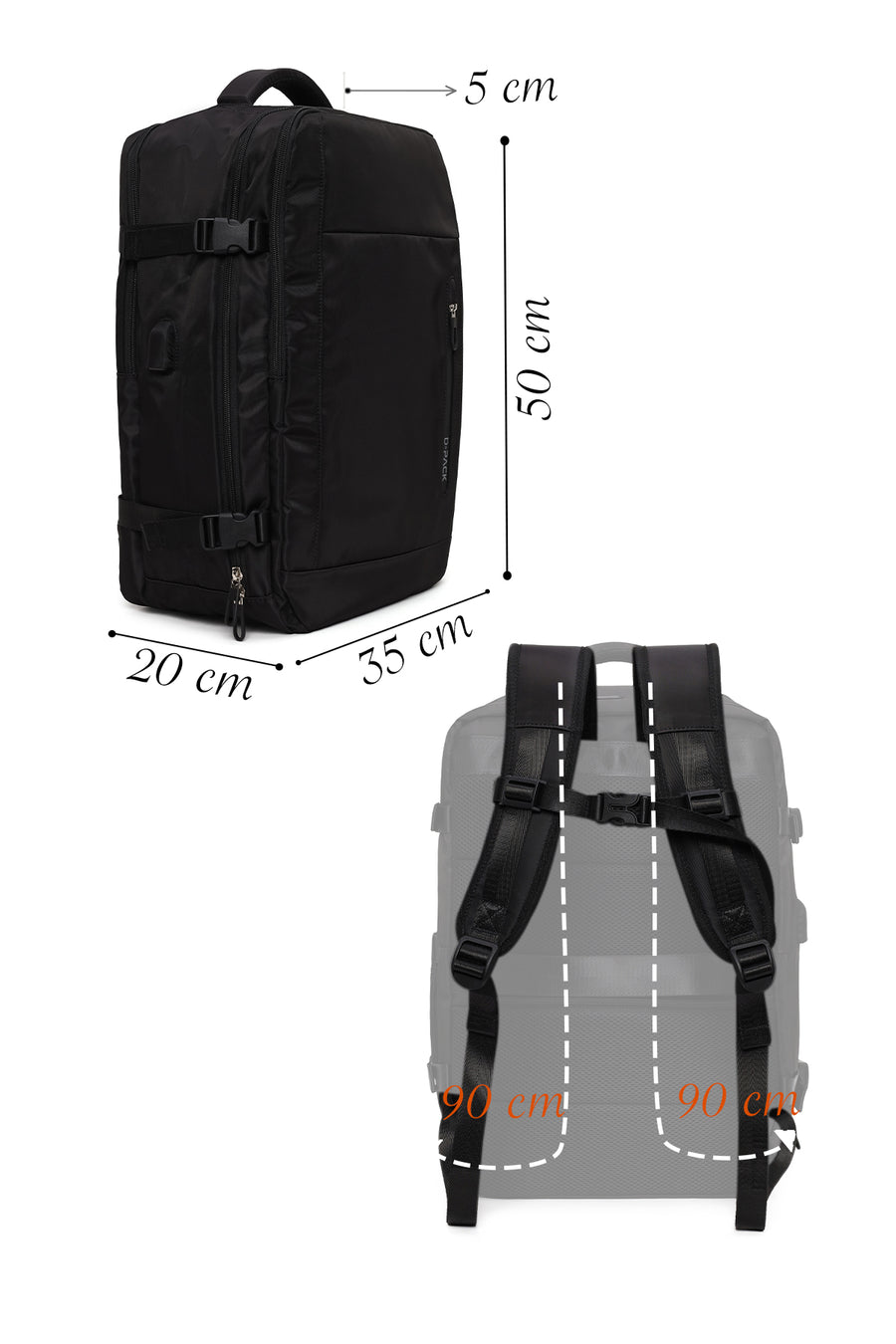 D-Pack Male Black Fabric Backpack