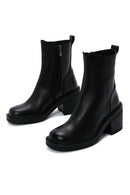 Women's Black Leather Zippered Heeled Boots | Derimod