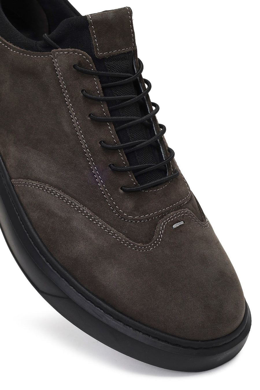 Male Gray Lace-Up Thick-Soled Nubuck Leather Sneaker