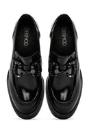 Woman Black High Thick-Heeled Patent Leather Leather Masculine Loafer | Derimod