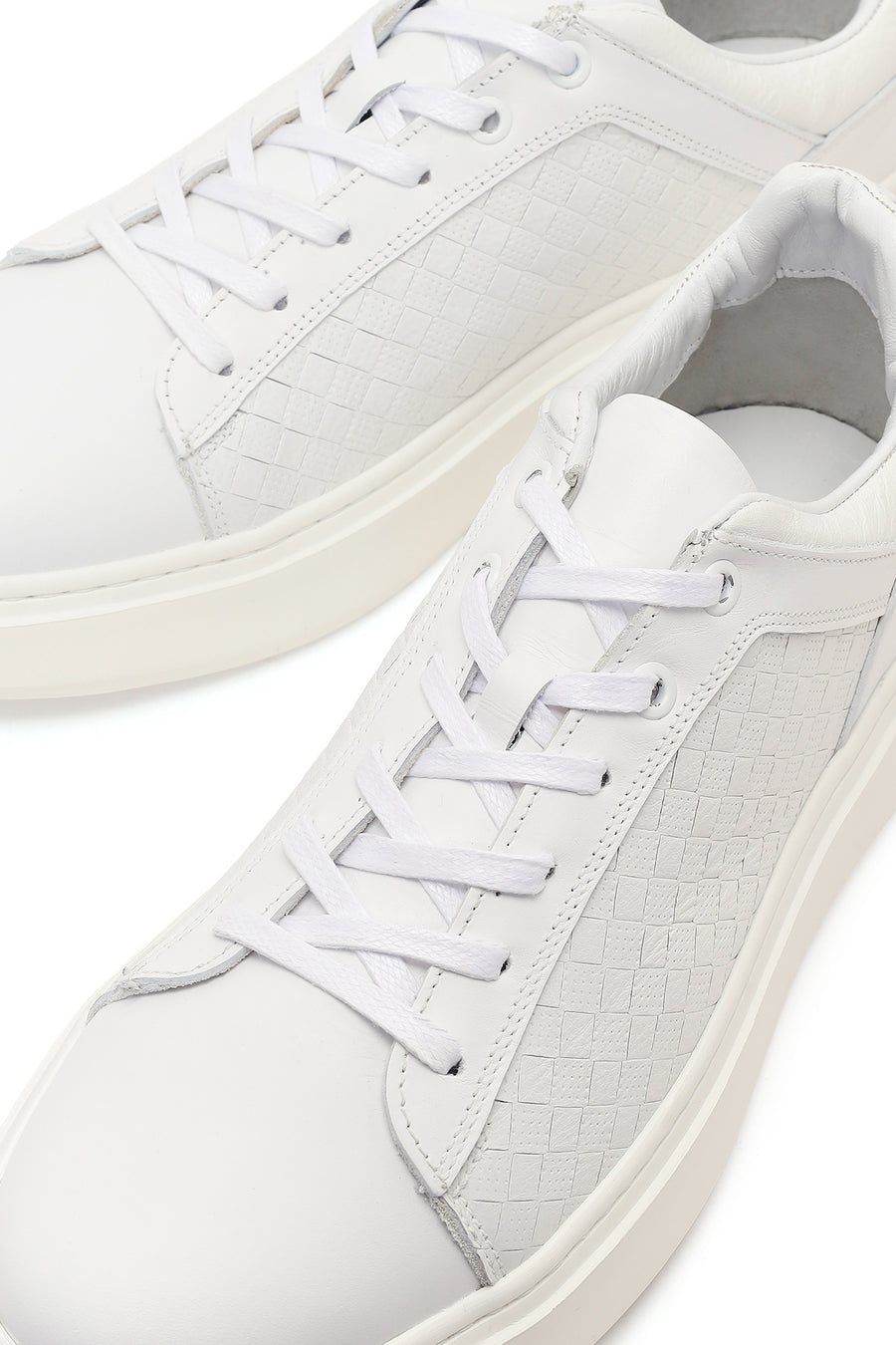 Erkek Beyaz Bağcıklı Deri Sneaker