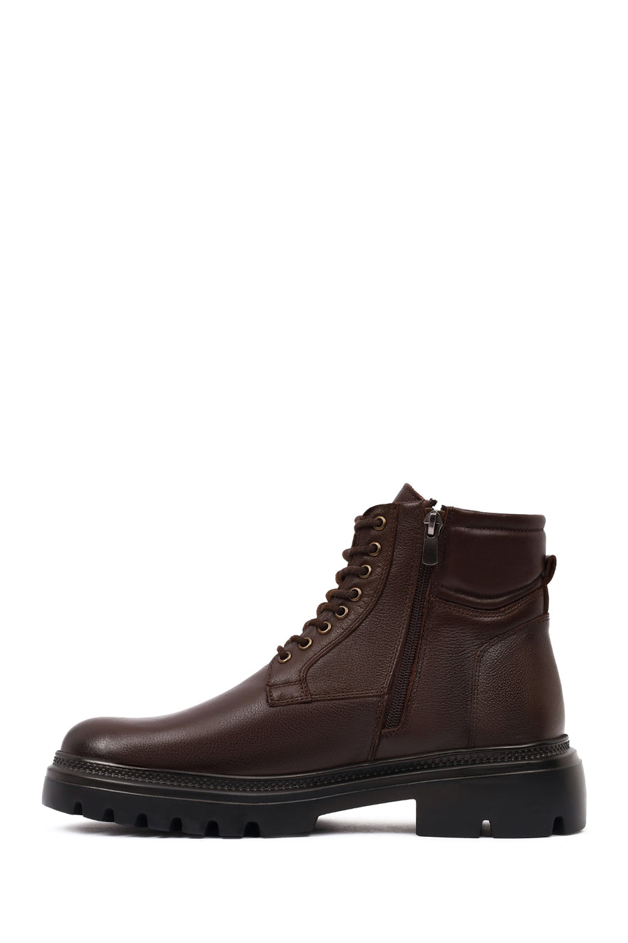 Men's Brown Zippered Thick-Soled Leather Boots