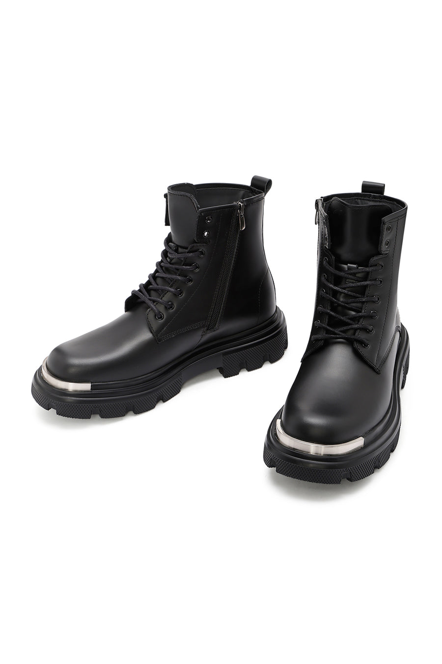 
Men's Black Lace-Up Zippered Leather Combat Boot
