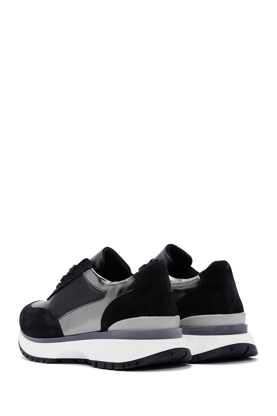 Women's Black Leather Suede Detailed Sneaker
