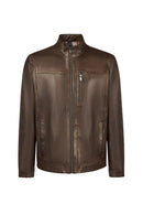 Oscar Male Brown Zippered Leather Jacket | Derimod