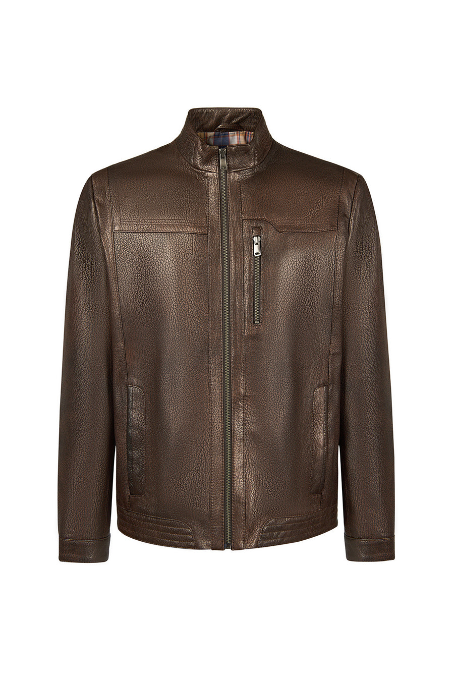 Oscar Male Brown Zippered Leather Jacket