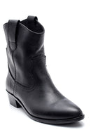 Women's Black Leather Heeled Cowboy Boots | Derimod