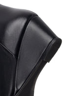 Woman Black Zip Closure Wedge-Heel Leather Boots | Derimod