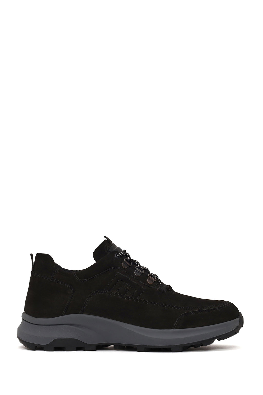 Erkek Siyah Bağcıklı Kalın Tabanlı Nubuk Deri Casual Sneaker