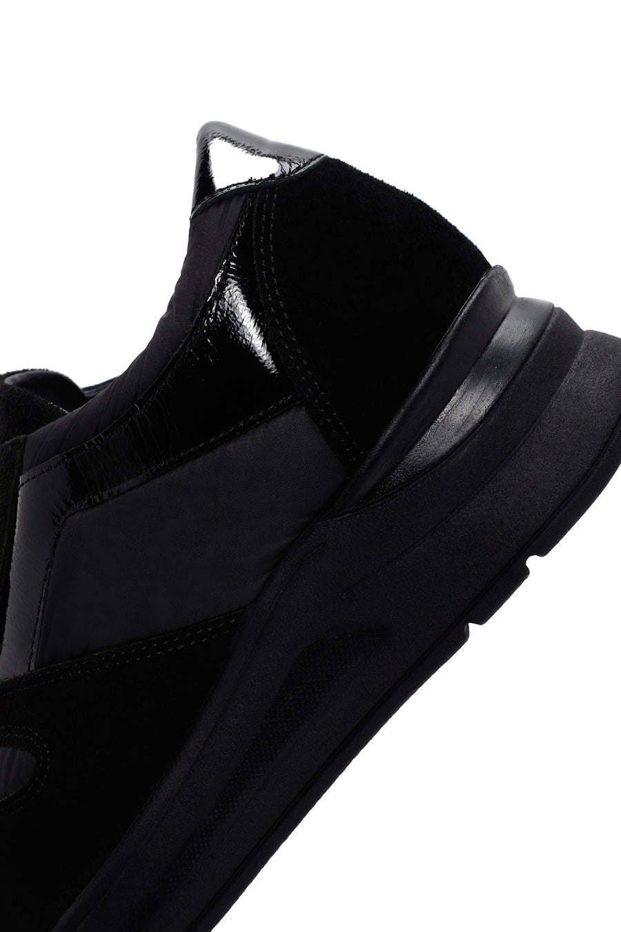 Women's Black Thick Soled Leather Sports Shoes