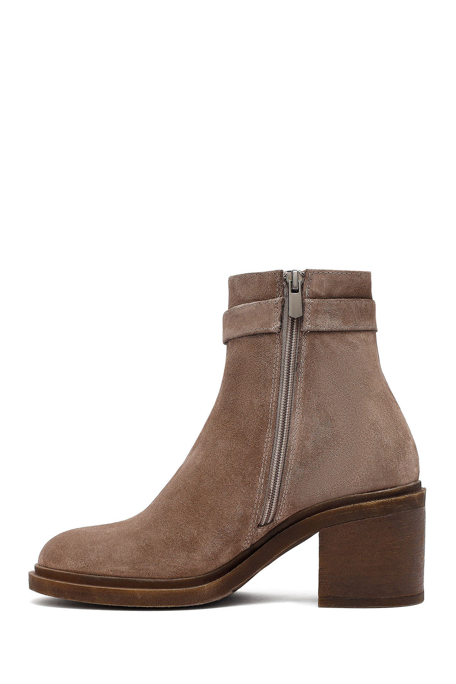 Woman Mink Suede Chunky Heel with Zipper Leather Boat
