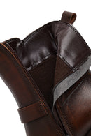 Women's Brown Buckle Chunky Heel Leather Boots | Derimod