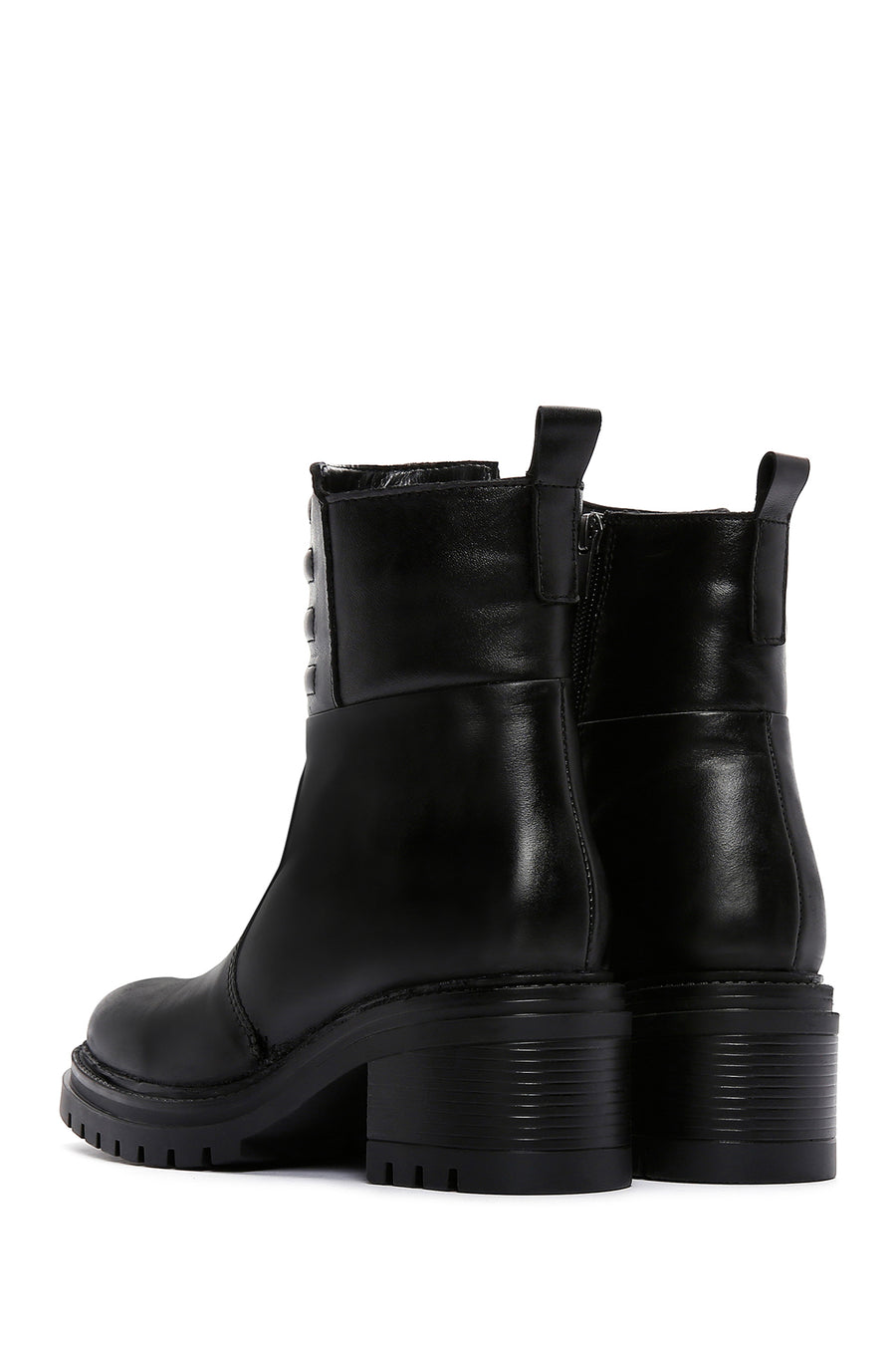 Women's Black Leather Zippered Heeled Boots