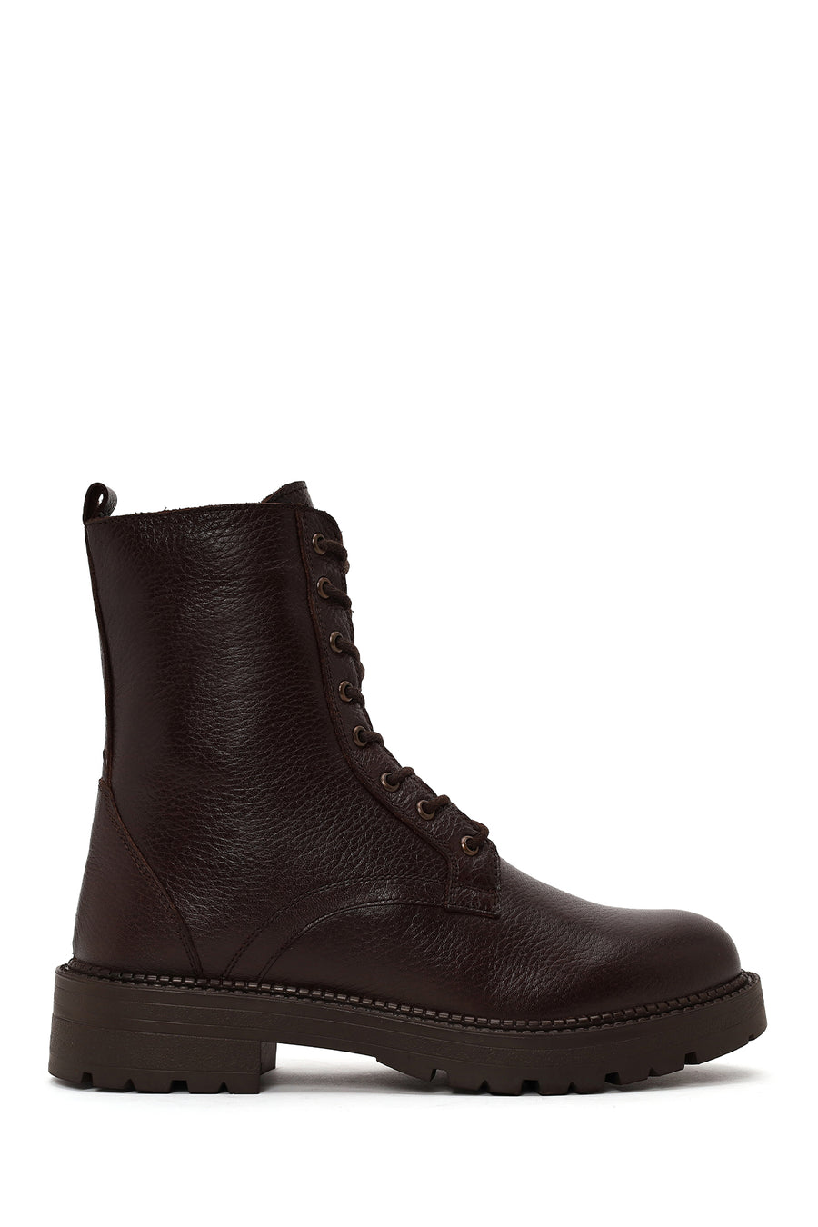 Woman Brown Zip Closure Thick-Soled Leather Combat Boots WF450023DF | Derimod