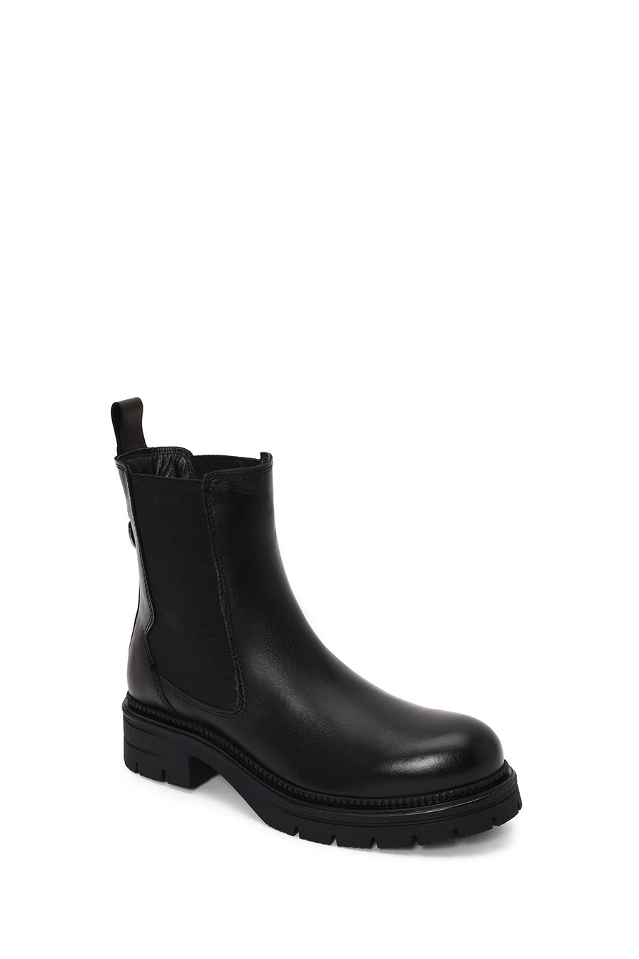Woman Black Thick-Soled Leather Chelsea Boots