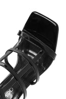 Women's Black Ankle Buckle Thin Heel Patent Leather Sandals | Derimod