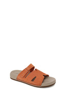 Woman Orange Strapped Nubuck Leather Slipper | Derimod