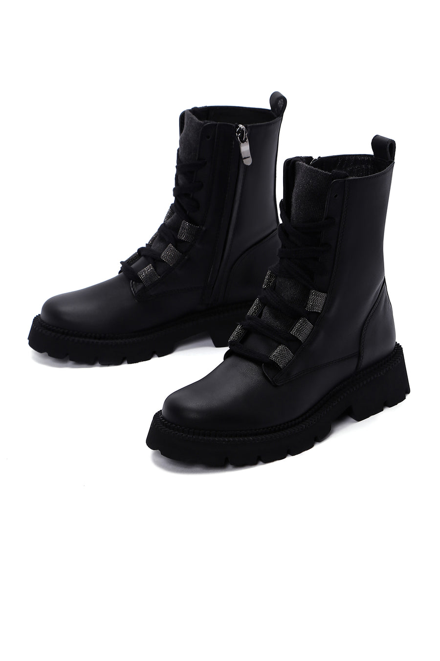 Women's Black Leather Zippered Boots