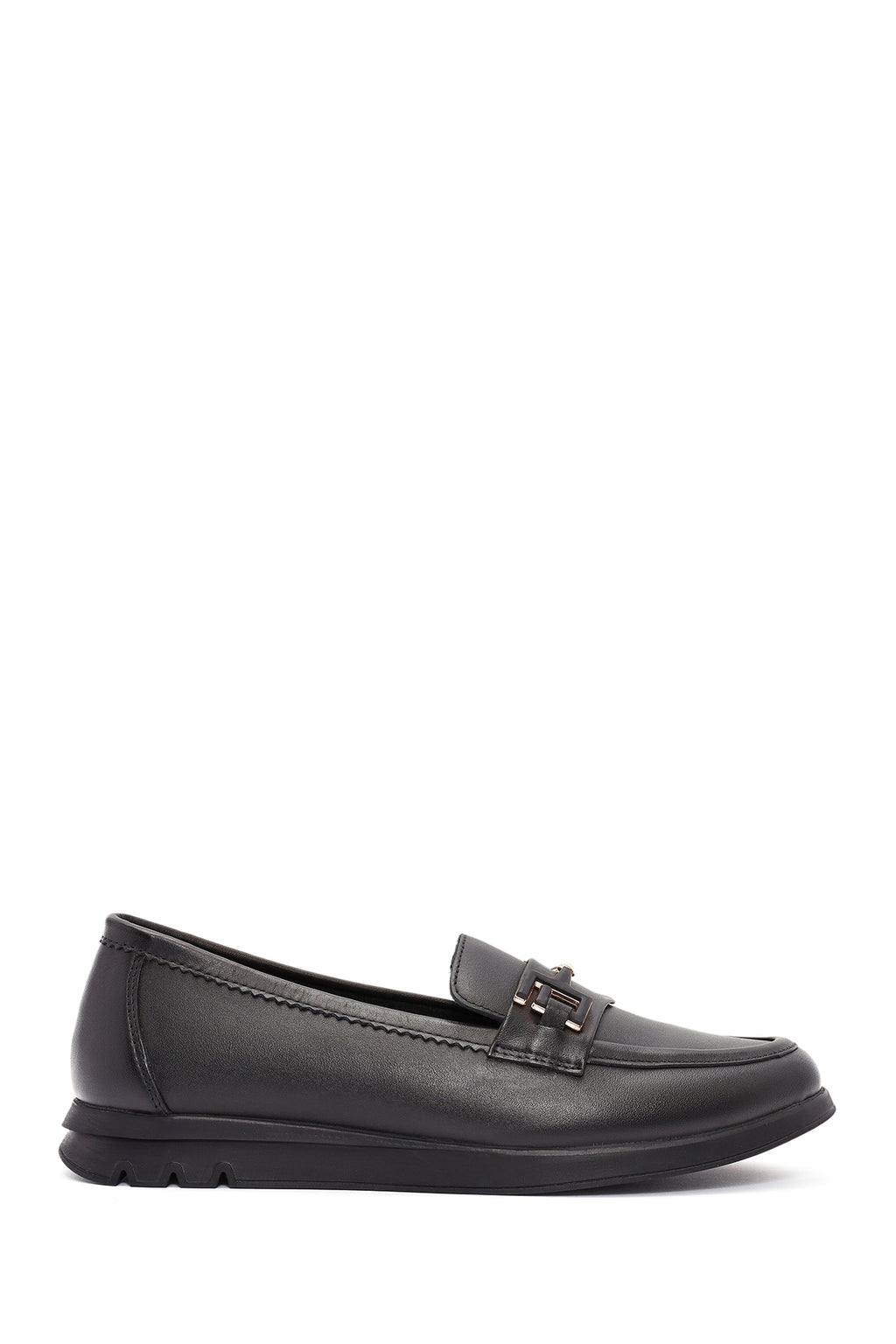 Kadın Siyah Toka Detaylı Deri Comfort Loafer