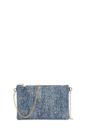 Women's Blue Long Chain Strap Jean Fabric Clutch Bag | Derimod