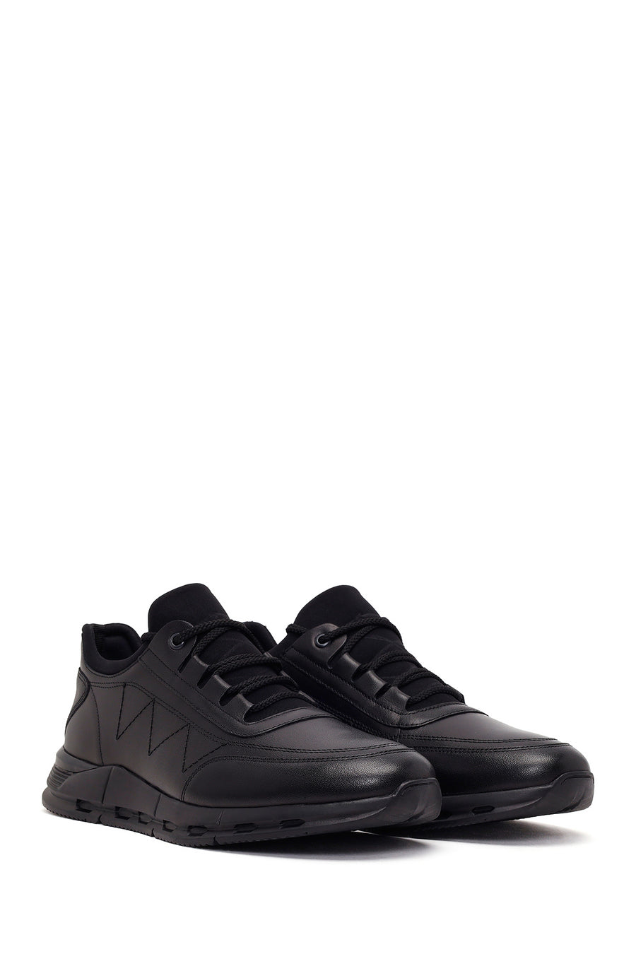 Erkek Siyah Bağcıklı Deri Casual Sneaker