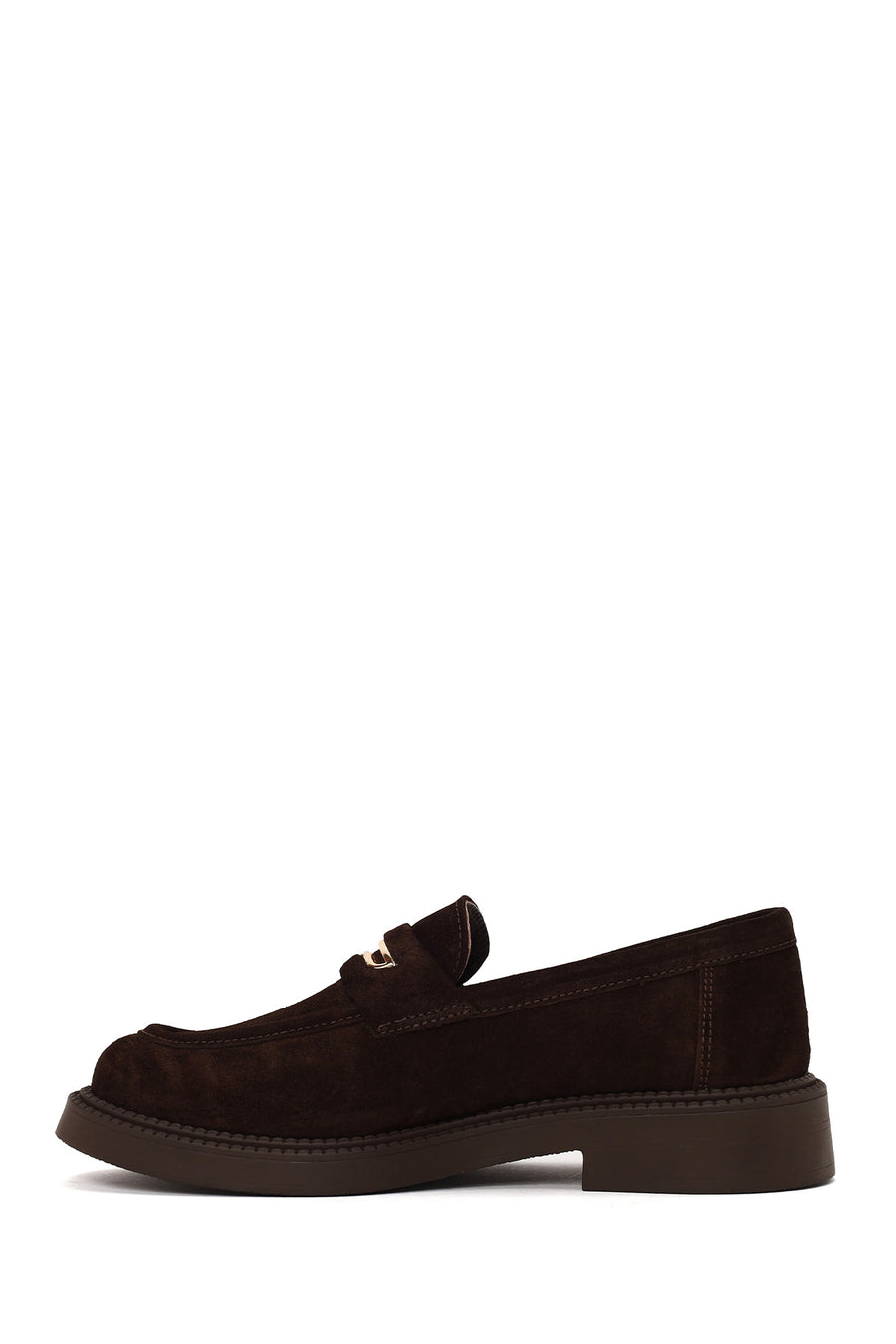 Woman Brown Buckled Thick-Soled Suede Loafer