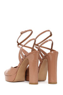 Woman Beige Ankle-Buckle Platform Thick High-Heeled Patent Leather Sandal | Derimod