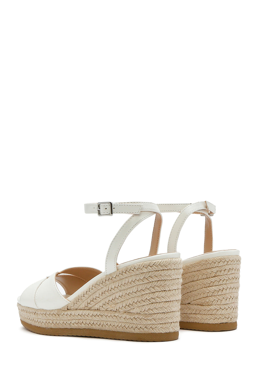 Women's White Ankle Buckle Wedge Heel Espadrille Sandals