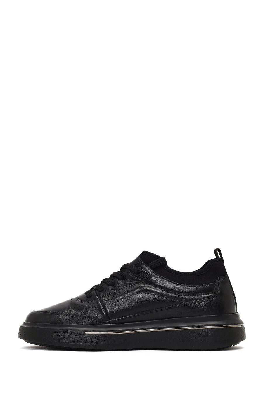 Men's Black Lace-Up Thick-Soled Leather Sneaker