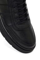 Erkek Siyah Bağcıklı Deri Sneaker | Derimod